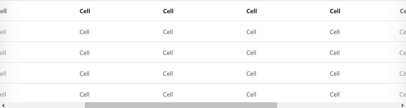 a table screenshot showing a subtle gradient cue on both sides of the table for overflowing content